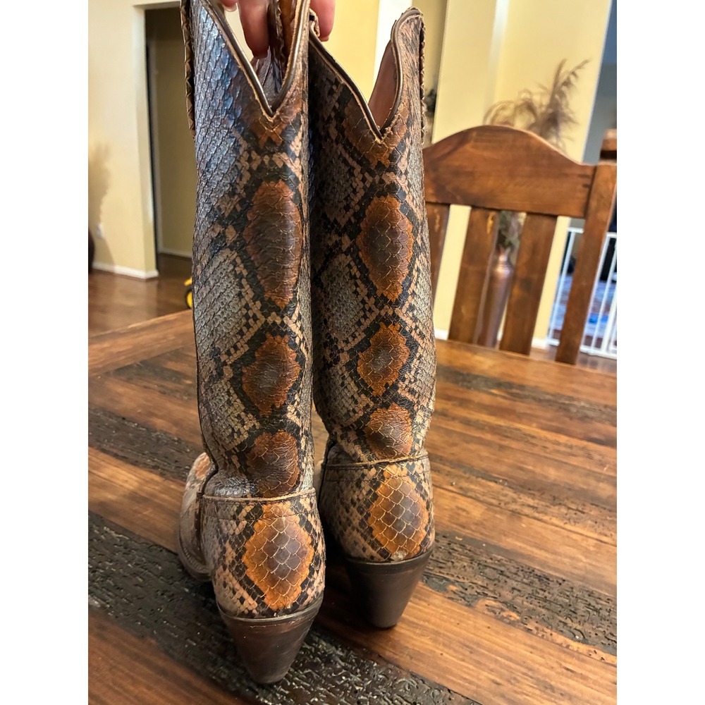 Idyllwind Brown and Cream Snakeskin-Print Heeled Cowboy Boots - Picture 4 of 4